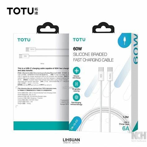 TOTU 60W Fast Charging PVC cable 1.2M USB-C TO C