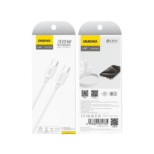 Dudao Data Cable TypeC to TypeC,30Watts, 1.2Mm, White Dudao Data Cable TypeC to TypeC,30Watts, 1.2Mm, White