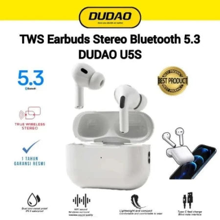 Dudao Tws Earbuds U5S Upgrade, Wireless Earphone Stereo, White