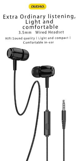 Dudao Premium 3.5Mm Wired Headset, 1.2Mm, Black