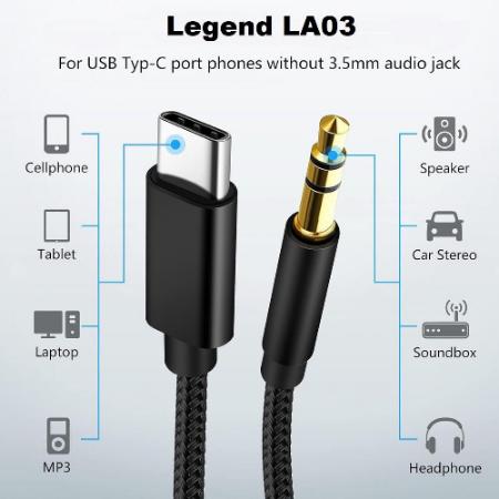 Legand Audio Adapter Cable 3.5 AUX to TypeC, Black