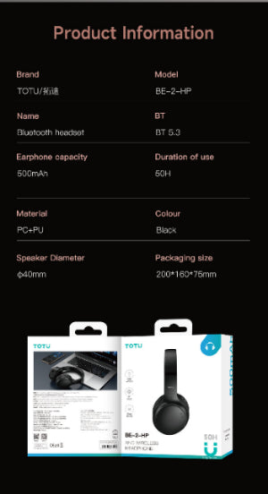 Totu Headset Bluetooth, Black Totu Headset Bluetooth, Black