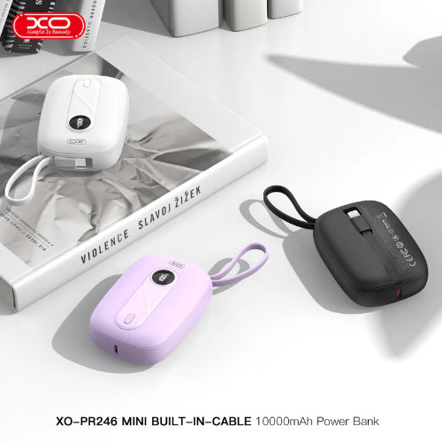 XO Mini Power Bank, Built in Cable, Multi Color