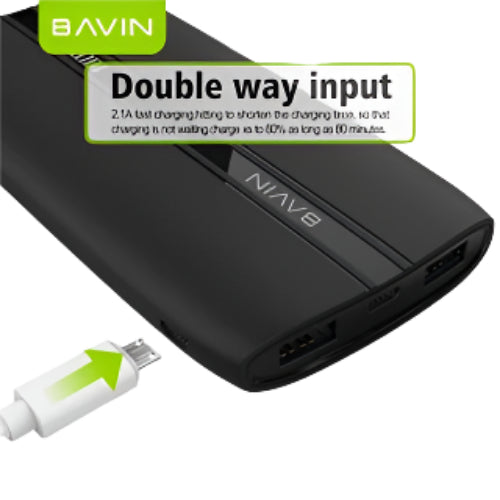 Bavin Slim Power Bank 10000MAh, Black