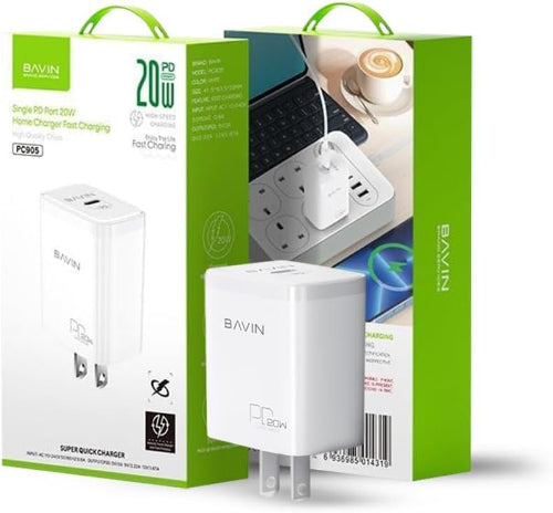 Bavin Fast Wall Charger with Cable, 20Watts, White Bavin Fast Wall Charger with Cable, 20Watts, White