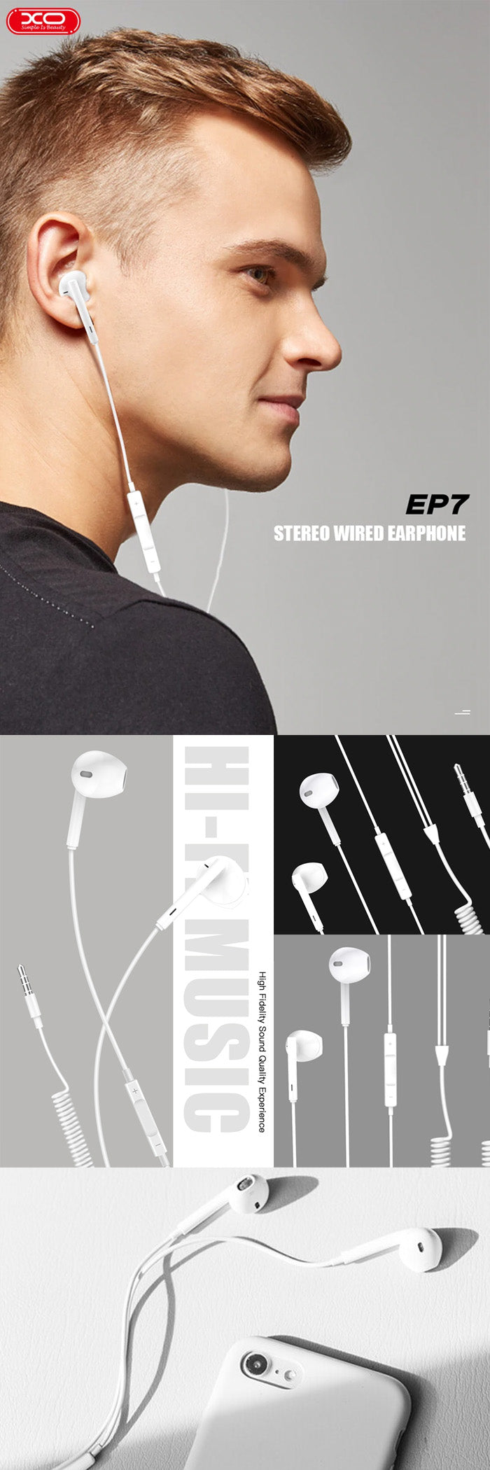 EP7/XO Spring Design In-Ear Earphones with Microphones Earphone / Black / Wired