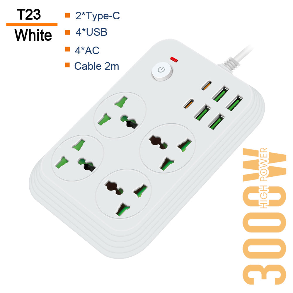 T23-2m / Power Socket- 4 AC-4USB-2TYPE C  3000W/ cable 2m