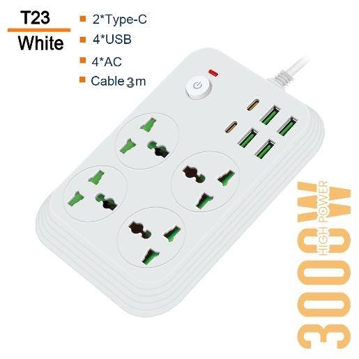 T23-3m /SHT Power Socket- 4 AC-4USB-2TYPE C  3000W/ cable 3m