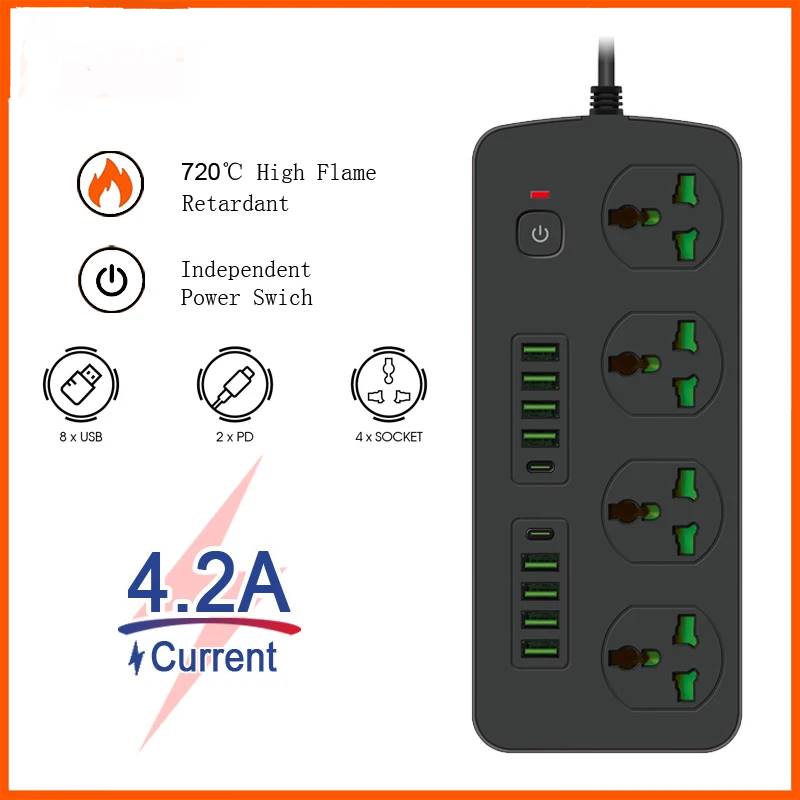 T25-3m /SHT Power Socket- 4 AC-8USB-2TYPE C  3000W/ cable 3m