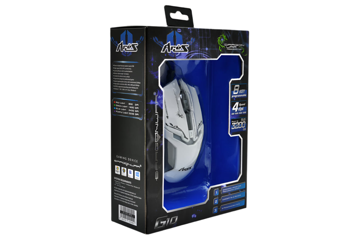 Dragon War G10 Professional Gaming Mouse, 3200Dpi, White Dragon War G10 Professional Gaming Mouse, 3200Dpi, White