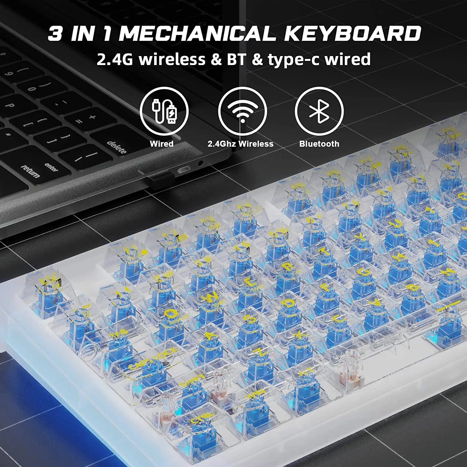 Aula Transparent PC Keyboard Wireless, White