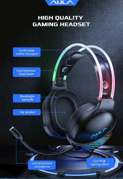 Aula Transparent Gaming Headset, Black