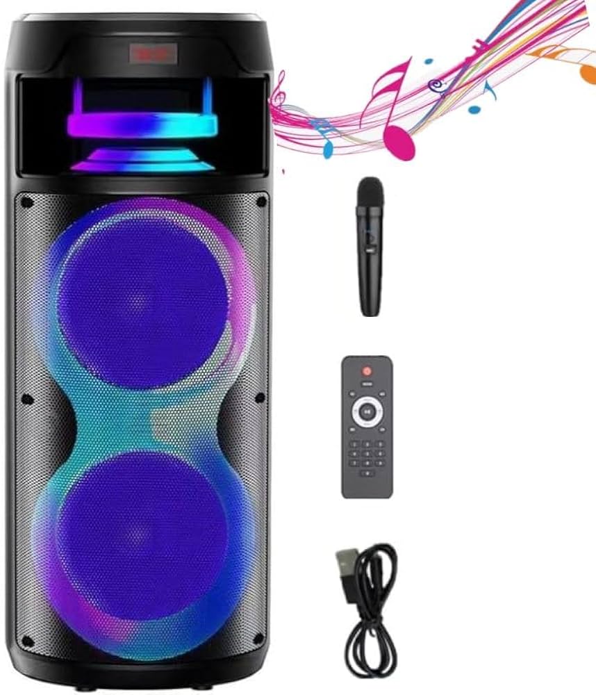 LS04/LEGEND Speaker 10"*2 , double wireless mic ,true wireless stereo, Remote, AUX,Radio yes / 150 watt / black