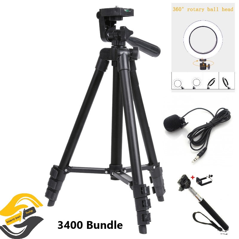 3400Bundle/Tripod3400+6" Ring Light+Selfie Stand+Mic Tripod / Black / N/A