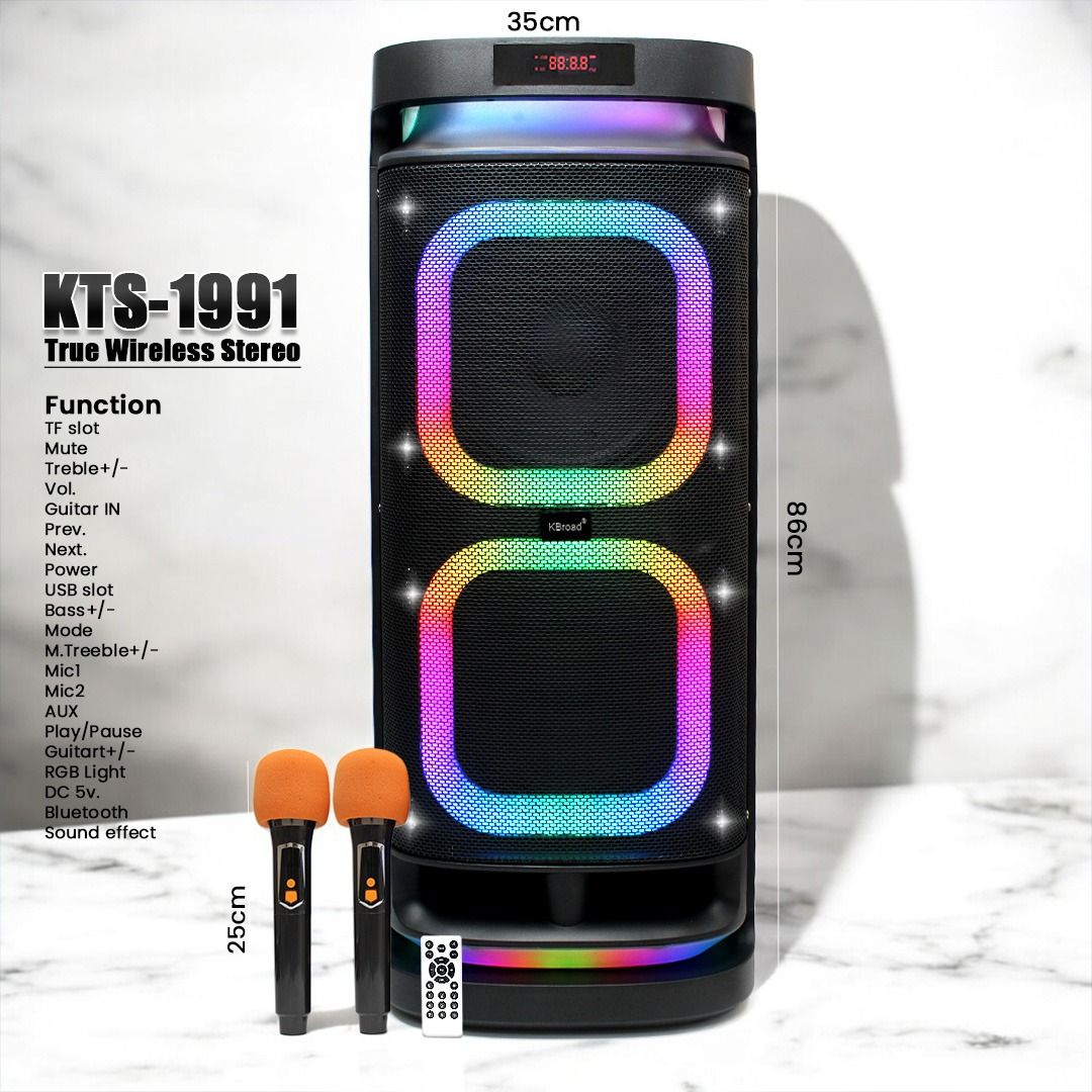 KTS Speaker with Wireless Microphone, 10.2Inch, Bluetooth, 200Watts, Black KTS Speaker with Wireless Microphone, 10.2Inch, Bluetooth, 200Watts, Black