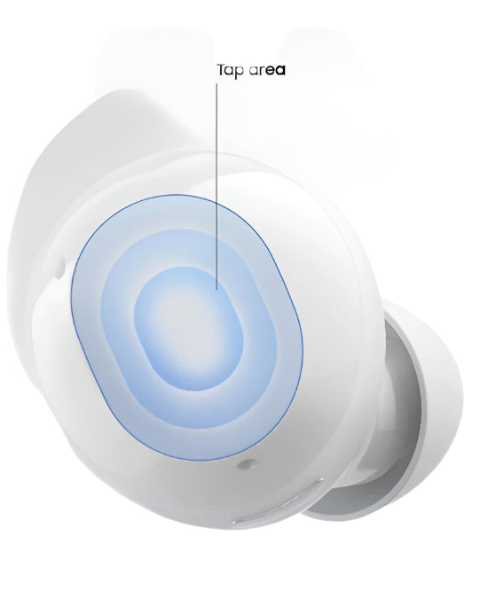 White electronic device with blue circular display on a white background