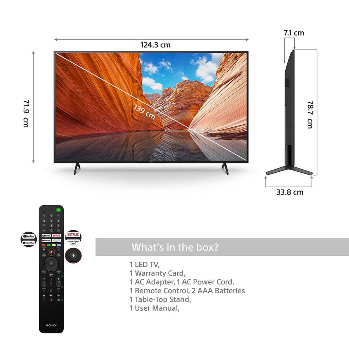 KD-55X80J AF1 /SONY 55" LED TV Smart TV4K , HDR , 4 HDMI , 2 USB ,MOTIONFLOW XR 200,NARROW BEZEL,SIL 4K / 55" / YES