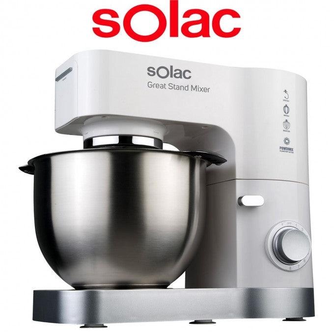 great stand mixer 1200  / Solac stand mixer white 1200 watt Stainless steel pot / 5L 1200 WATT / 5 L / SILVER