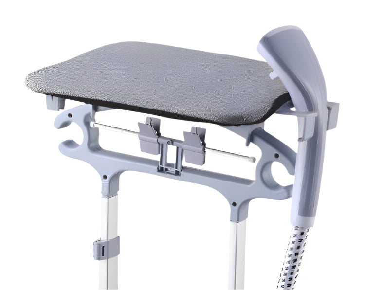 Gray adjustable chair with a cushioned seat on a white background