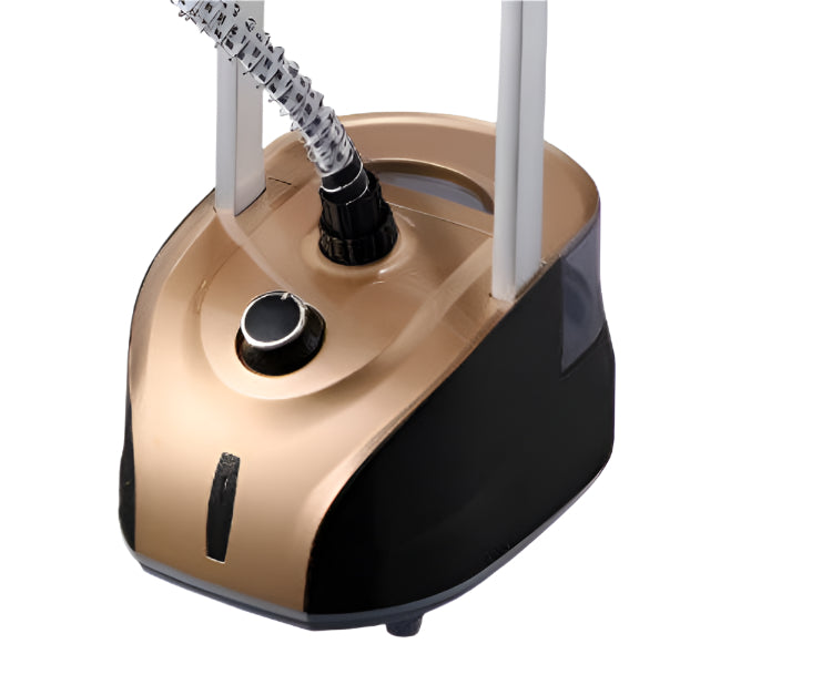Gold and black garment steamer on a white background