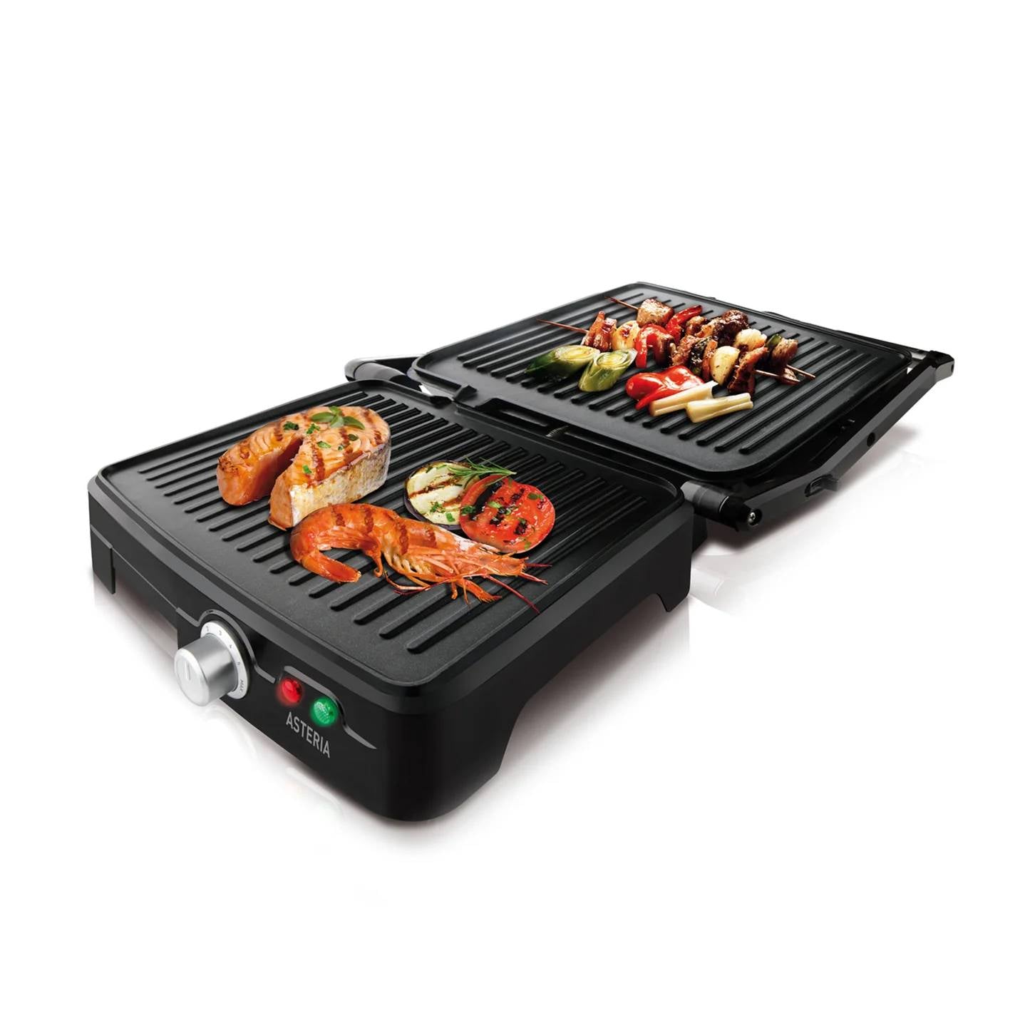 ASTERIA 2200W / TAURUS Grill Steel 2200W Large Area 28 x 22 cm Opening 180 °C Non-Stick Coating