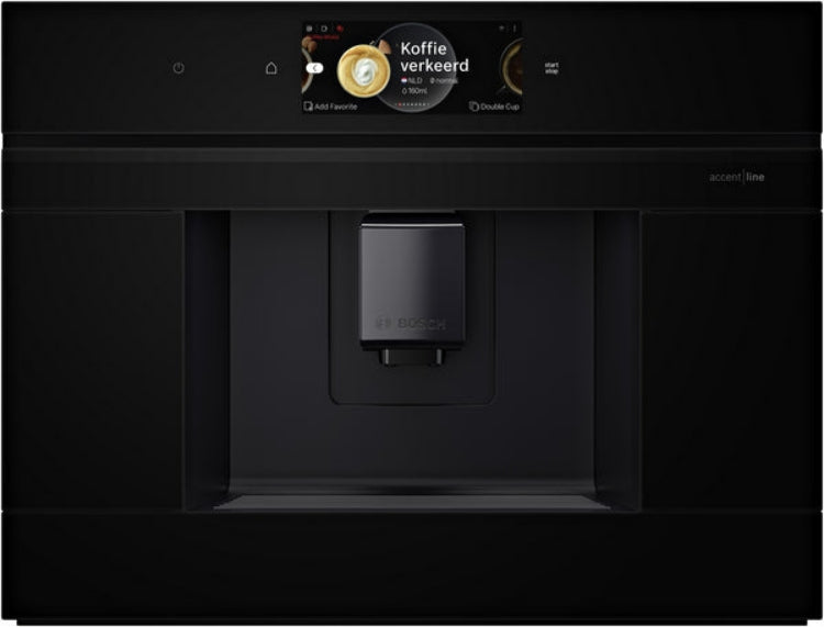 Black kitchen appliance with digital display and control panel
