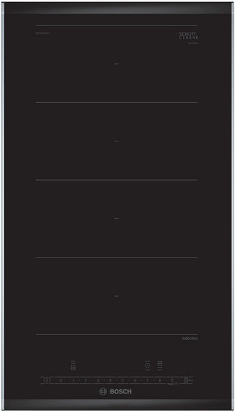 Bosch black induction cooktop with digital display on a black background