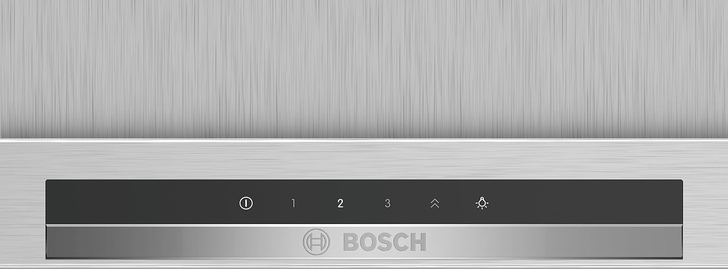 Bosch kitchen appliance control panel with brand logo on a metallic background