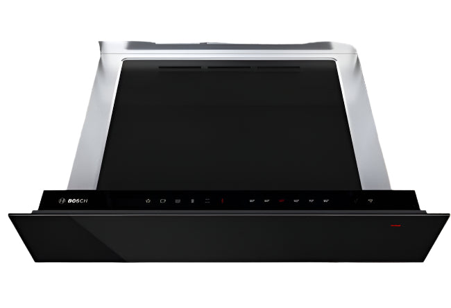 Bosch oven with open door on a wooden floor