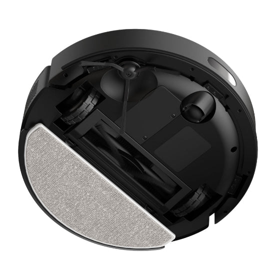 A black Tapo RV30 Max Plus robot vacuum and mop with a smart auto empty dock.