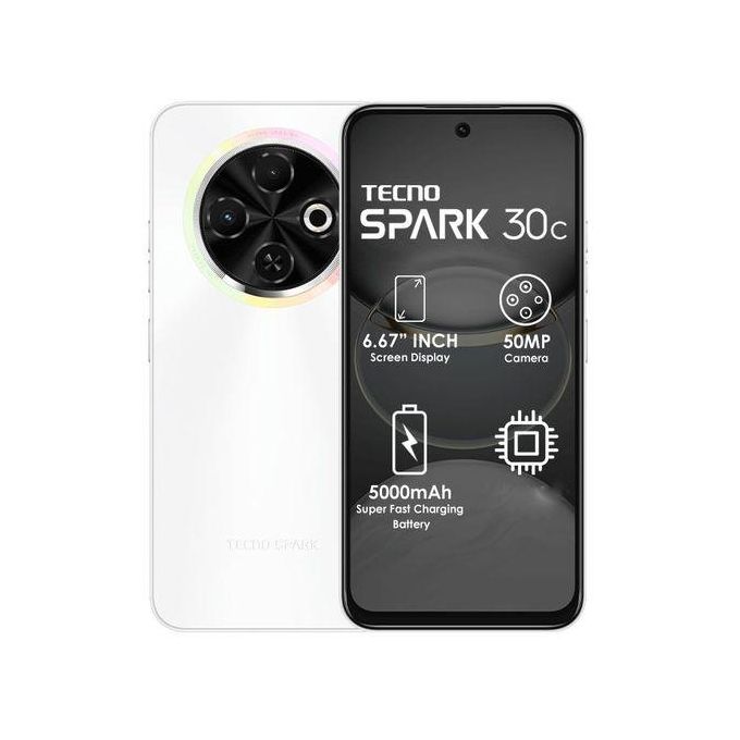 Tecno Spark 30C, 4+4GB & 128GB, 6.6Inch, Orbit White Tecno Spark 30C, 4+4GB & 128GB, 6.6Inch, Orbit White