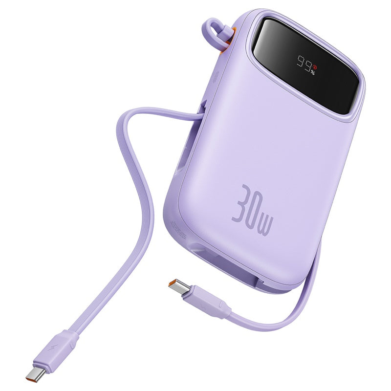 Baseus QPow 2 Digital Display Fast-Charging Power Bank with 2 Built-in Type-C Cable, Purple