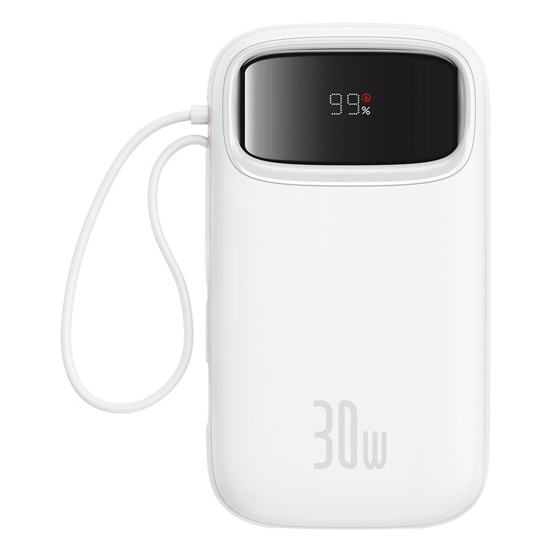 Baseus QPow 2 Digital Display Fast-Charging Power Bank with 2 Built-in Type-C Cable, Whitee