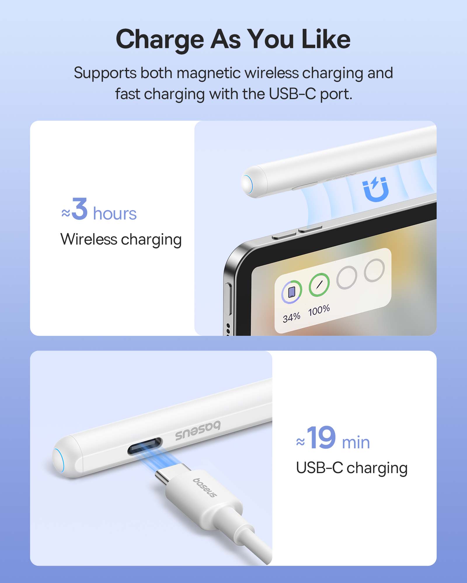 Baseus Smooth Writing 2 Series Dual Charging Stylus Active Wireless Version, Moon Baseus Smooth Writing 2 Series Dual Charging Stylus Active Wireless Version, Moon