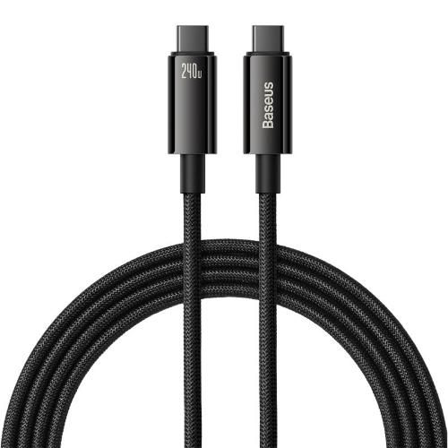 Baseus Tungsten Gold Fast Charging Data Cable Type-C to Type-C, 240Watts, 2Mm, Black Baseus Tungsten Gold Fast Charging Data Cable Type-C to Type-C, 240Watts, 2Mm, Black