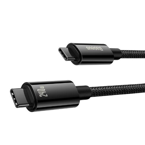 Baseus Tungsten Gold Fast Charging Data Cable Type-C to Type-C, 240Watts, 2Mm, Black Baseus Tungsten Gold Fast Charging Data Cable Type-C to Type-C, 240Watts, 2Mm, Black