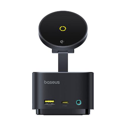 موزع منافذ Baseus Mag Pro Series II 7-in-1 HUB مع شحن لاسلكي مغناطيسي، بقوة 15 واط، باللون الأسود الكوني