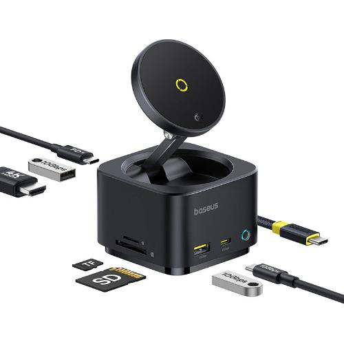 Baseus Mag Pro Series II 7-in-1 HUB Magnetic Wireless Charging, 15Watts, Cosmic Black Baseus Mag Pro Series II 7-in-1 HUB Magnetic Wireless Charging, 15Watts, Cosmic Black
