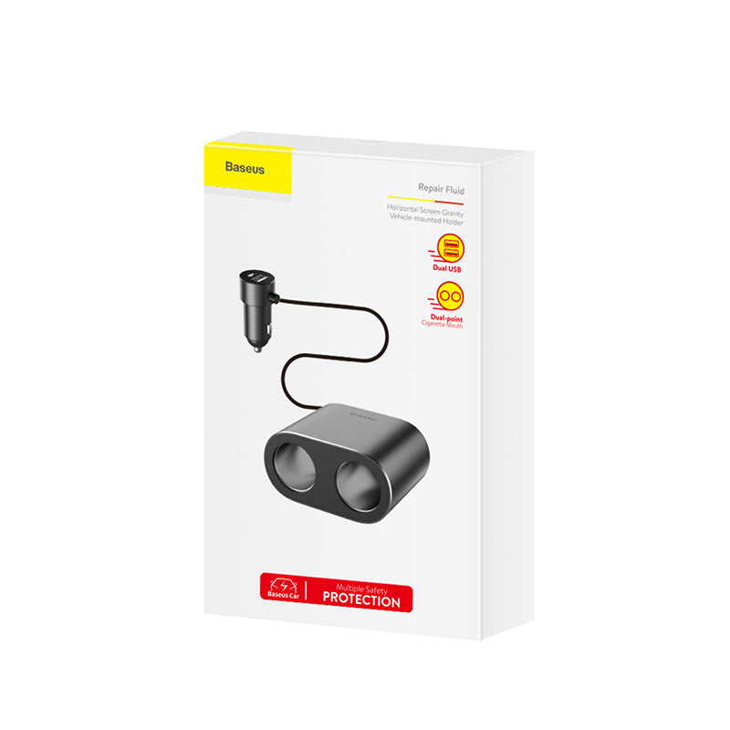 Baseus High Efficiency One to Two Cigarette Lighter, Grey Baseus High Efficiency One to Two Cigarette Lighter, Grey