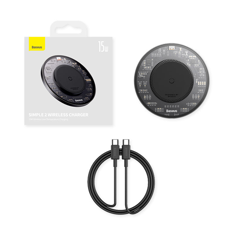 Baseus Simple 2 Wireless Charger, 15Watts, Cluster Black Baseus Simple 2 Wireless Charger, 15Watts, Cluster Black