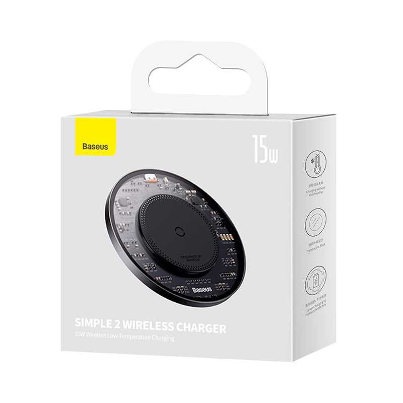 Baseus Simple 2 Wireless Charger, 15Watts, Cluster Black Baseus Simple 2 Wireless Charger, 15Watts, Cluster Black