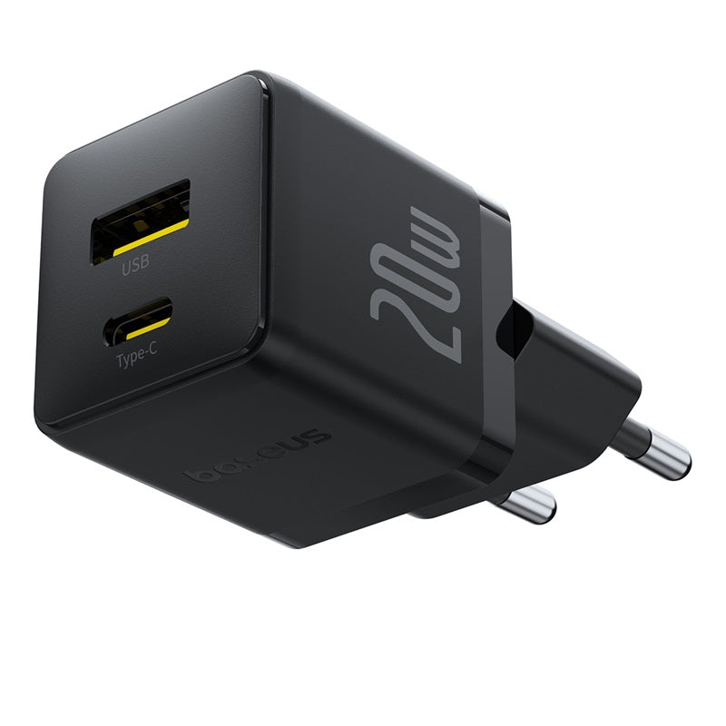 Baseus Palm Fast Wall Charger, TypeC & USB, 20Watts, Black