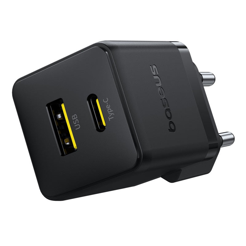 Baseus Palm Fast Wall Charger, TypeC & USB, 20Watts, Black