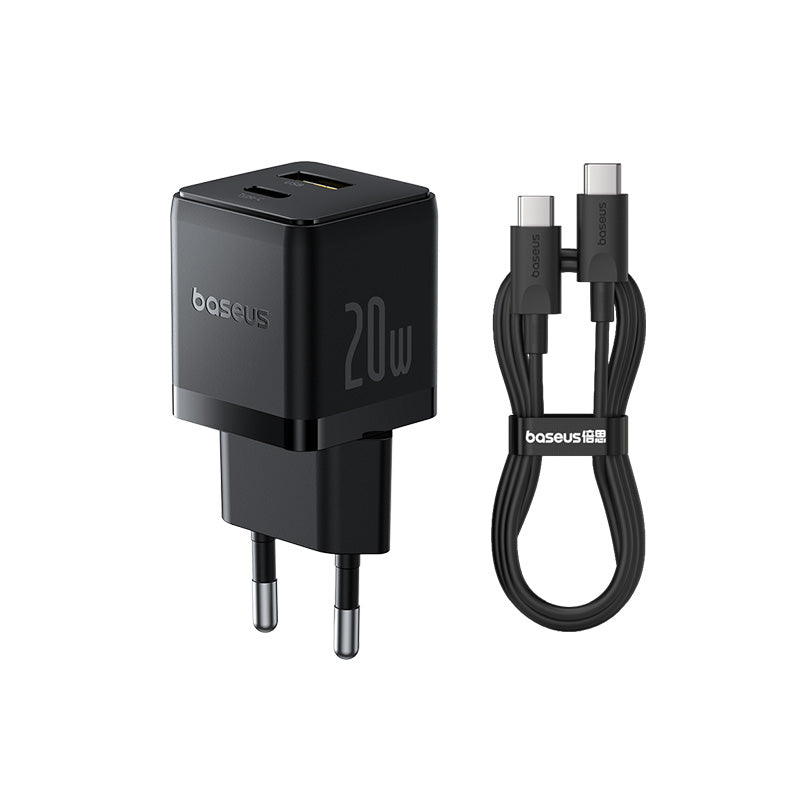 Baseus Palm Fast Wall Charger, TypeC & USB, 20Watts, Black