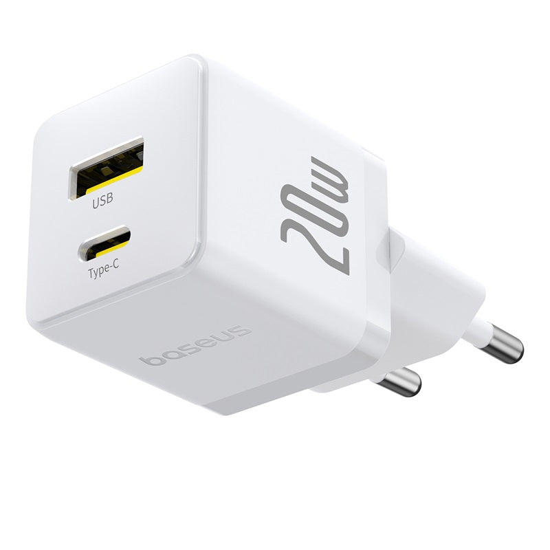 Baseus Palm Fast Wall Charger, TypeC & USB, 20Watts, White