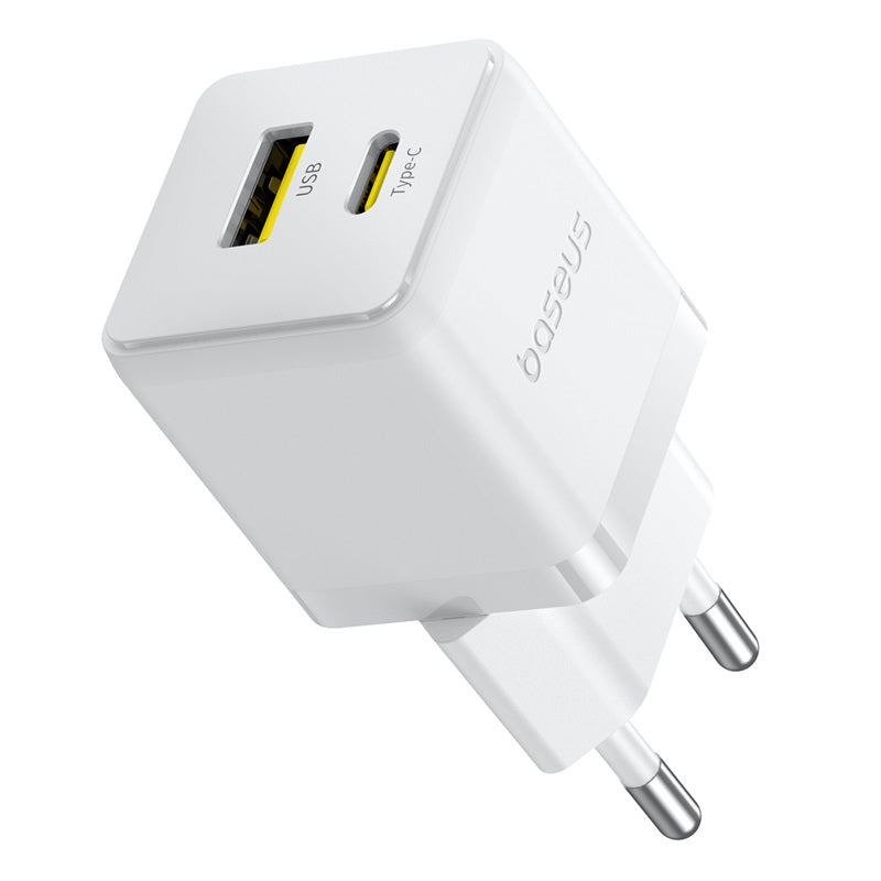 Baseus Palm Fast Wall Charger, TypeC & USB, 20Watts, White