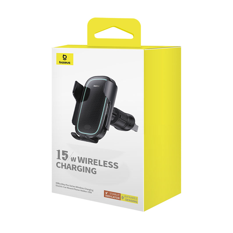 Baseus Milky Way Pro Series Wireless Charging, Electric Car Mount Phone Holder, 15Watts, Black Baseus Milky Way Pro Series Wireless Charging, Electric Car Mount Phone Holder, 15Watts, Black