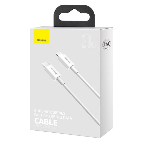 Baseus Fast Charging Data Cable Type-C to Ip PD, 20Watts, 1.5Mm, White Baseus Fast Charging Data Cable Type-C to Ip PD, 20Watts, 1.5Mm, White