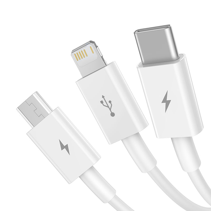 Baseus Fast Charging Data Cable USB to M To L To C, 1Mm, Stellar White