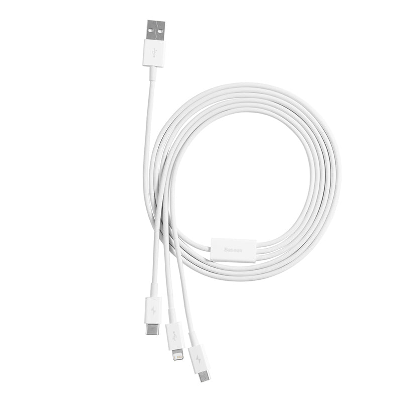 Baseus Fast Charging Data Cable USB to M To L To C, 1Mm, Stellar White